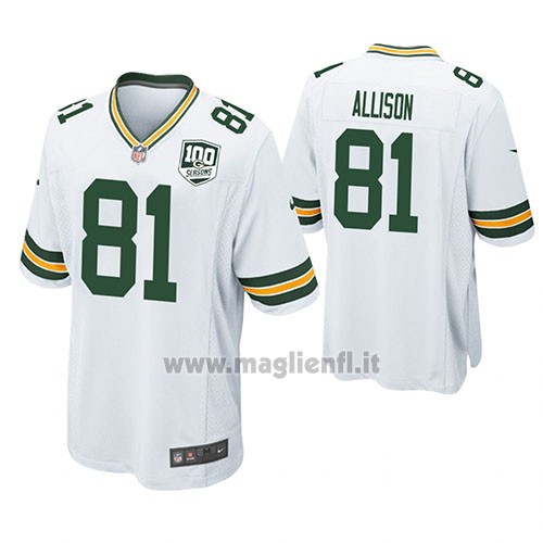 Maglia NFL Game Green Bay Packers Geronimo Allison Bianco 100th Anniversary